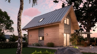 podkrovný rodinný dom so sedlovou strechou vhodný aj ako rekreačná chata. Zastavaná plocha iba 40 m2